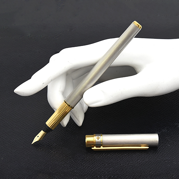 カルティエ 万年筆 レディース サントス マスト ドゥ キャップ式 イエローゴールド マットシルバー メタル 18K 750YG K18 Cartier 中古