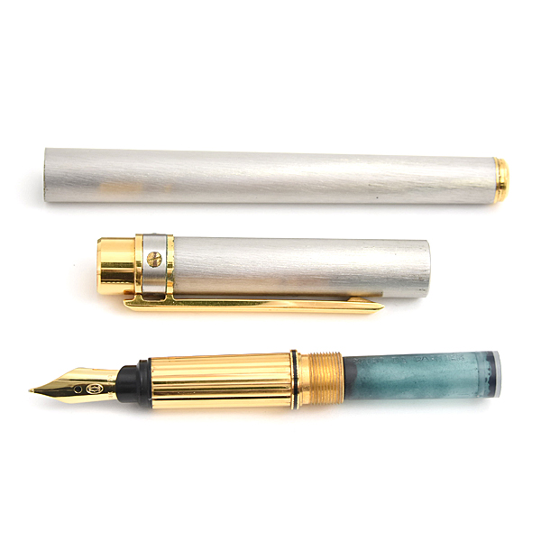 カルティエ 万年筆 レディース サントス マスト ドゥ キャップ式 イエローゴールド マットシルバー メタル 18K 750YG K18 Cartier 中古