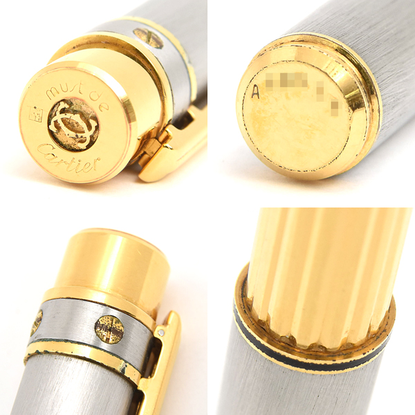 カルティエ 万年筆 レディース サントス マスト ドゥ キャップ式 イエローゴールド マットシルバー メタル 18K 750YG K18 Cartier 中古