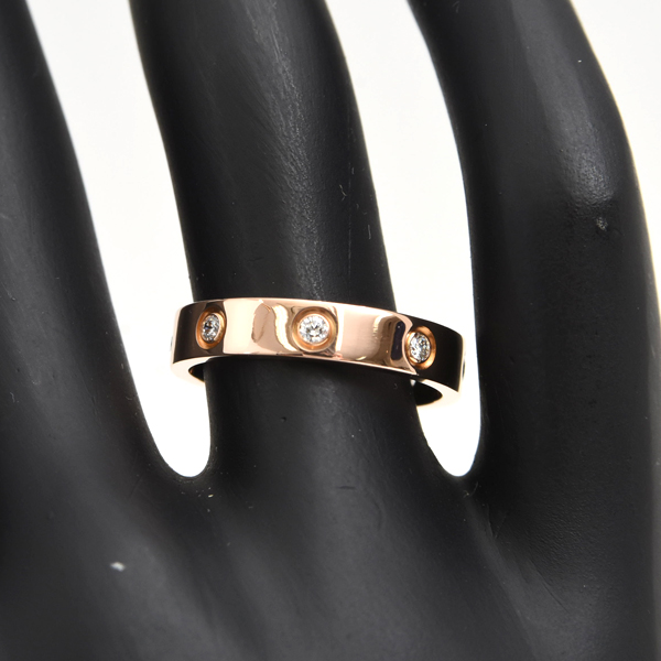 カルティエ 指輪 レディース ミニラブ フルダイヤ リング 54号 ピンクゴールド Cartier 750PG 中古