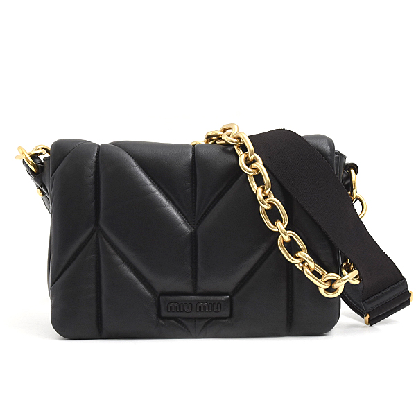 ミュウミュウ バッグ レディース キルティング ショルダーバッグ チェーンショルダー ナッパレザー ブラック MIUMIU 5BD213 中古