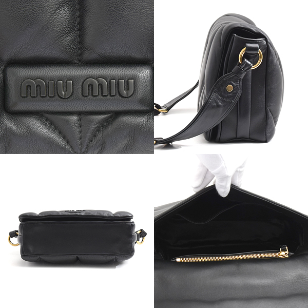 ミュウミュウ バッグ レディース キルティング ショルダーバッグ チェーンショルダー ナッパレザー ブラック MIUMIU 5BD213 中古