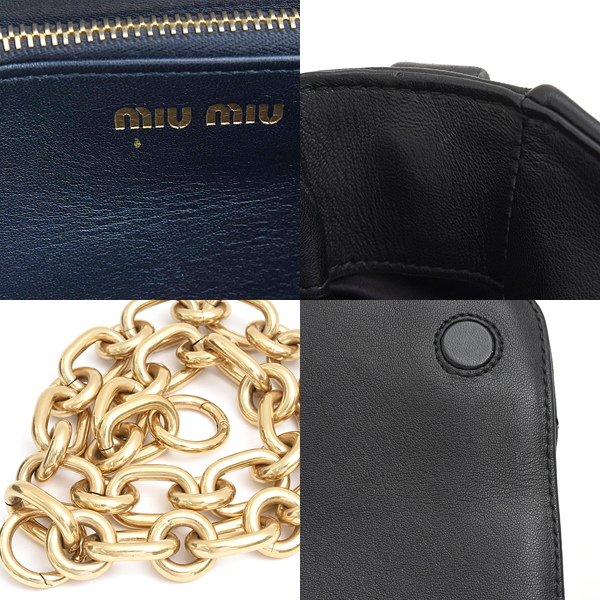 ミュウミュウ バッグ レディース キルティング ショルダーバッグ チェーンショルダー ナッパレザー ブラック MIUMIU 5BD213 中古