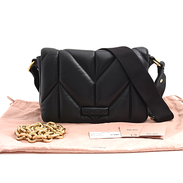ミュウミュウ バッグ レディース キルティング ショルダーバッグ チェーンショルダー ナッパレザー ブラック MIUMIU 5BD213 中古
