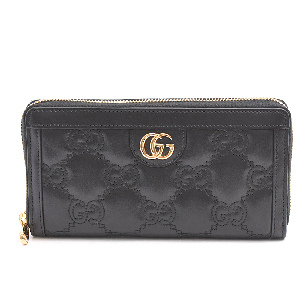 グッチ 財布 レディース GGマトラッセ ラウンドファスナー長財布 カーフ ブラック GUCCI 723784 中古