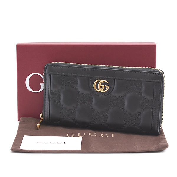 グッチ 財布 レディース GGマトラッセ ラウンドファスナー長財布 カーフ ブラック GUCCI 723784 中古