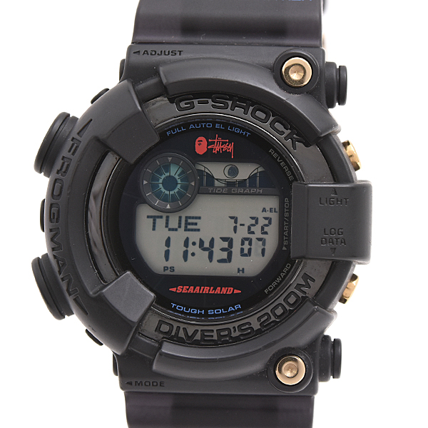 カシオ 時計 メンズ G-SHOCK Gショック フロッグマン STUSSY×BAPE トリプルネーム 電池式 デジタル ブラック文字盤 CASIO GF-8250BS 中古