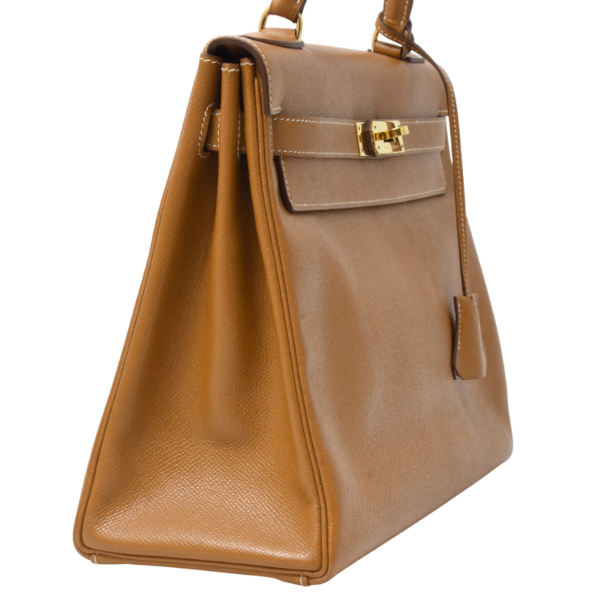 エルメス レディース バッグ ケリー32 ハンドバッグ 内縫い S刻印 クシュベル ゴールド ブラウン HERMES 中古