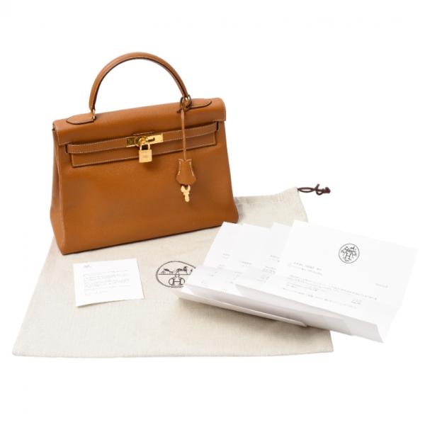 エルメス レディース バッグ ケリー32 ハンドバッグ 内縫い S刻印 クシュベル ゴールド ブラウン HERMES 中古
