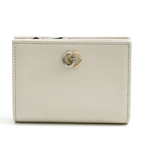 グッチ 財布 レディース ダブルG 二つ折り コンパクトウォレット カーフ  グレー GUCCI 790063 中古