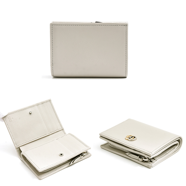 グッチ 財布 レディース ダブルG 二つ折り コンパクトウォレット カーフ  グレー GUCCI 790063 中古