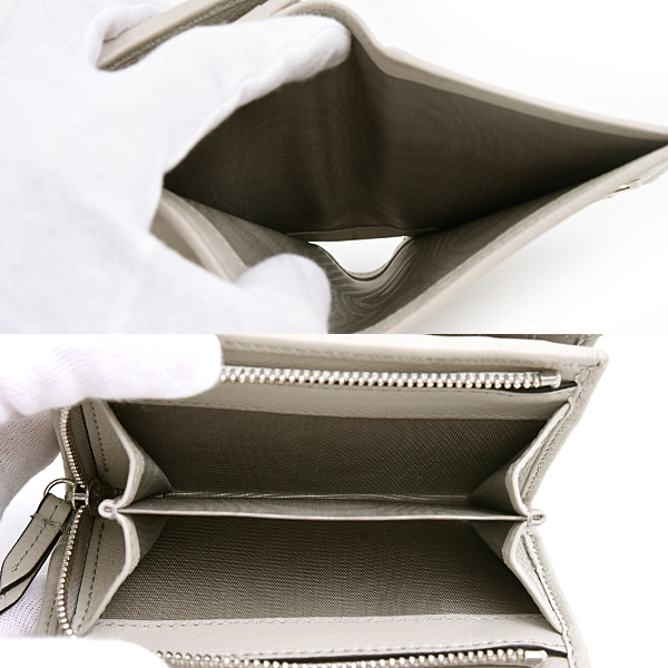 グッチ 財布 レディース ダブルG 二つ折り コンパクトウォレット カーフ  グレー GUCCI 790063 中古