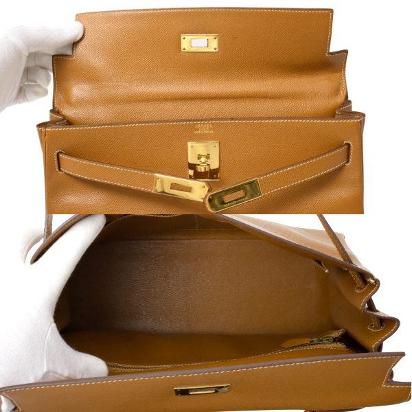 エルメス レディース バッグ ケリー32 ハンドバッグ 内縫い S刻印 クシュベル ゴールド ブラウン HERMES 中古