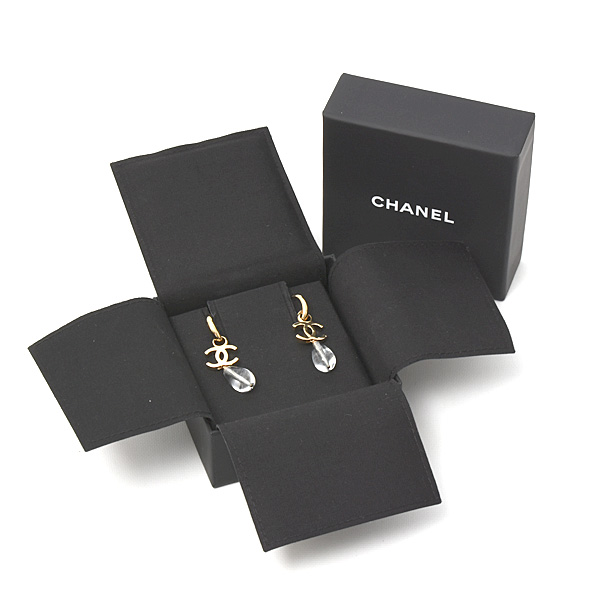 シャネル ピアス レディース 雫型クリアストーン付きココマークピアス 24年 GP ゴールド色 CHANEL 中古