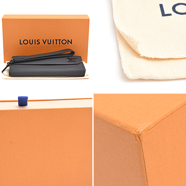 ルイヴィトン 財布 メンズ LVアエログラム ジッピーウォレット リストストラップ付 トリヨンレザー ノワール Louis Vuitton M69831 中古