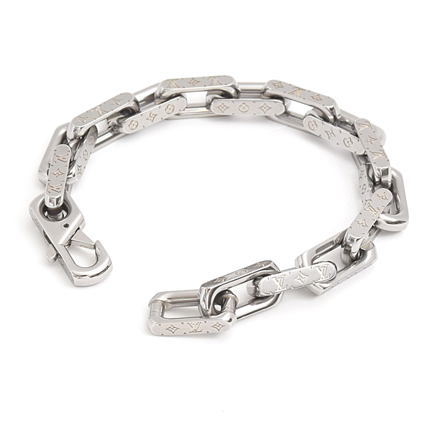 ルイヴィトン ブレスレット メンズ モノグラム チェーン Lサイズ シルバー メタル Louis Vuitton M00309 中古