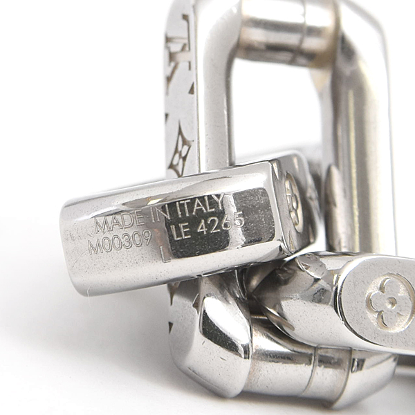 ルイヴィトン ブレスレット メンズ モノグラム チェーン Lサイズ シルバー メタル Louis Vuitton M00309 中古