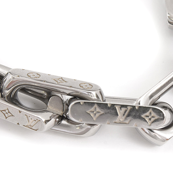 ルイヴィトン ブレスレット メンズ モノグラム チェーン Lサイズ シルバー メタル Louis Vuitton M00309 中古
