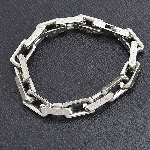 ルイヴィトン ブレスレット メンズ モノグラム チェーン Lサイズ シルバー メタル Louis Vuitton M00309 中古