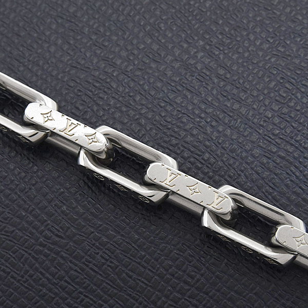 ルイヴィトン ブレスレット メンズ モノグラム チェーン Lサイズ シルバー メタル Louis Vuitton M00309 中古