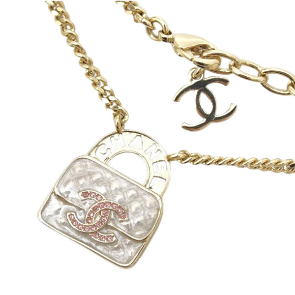 シャネル ネックレス レディース  バッグモチーフ マトラッセ B24 S GP ゴールド×ラメホワイト CHANEL 中古