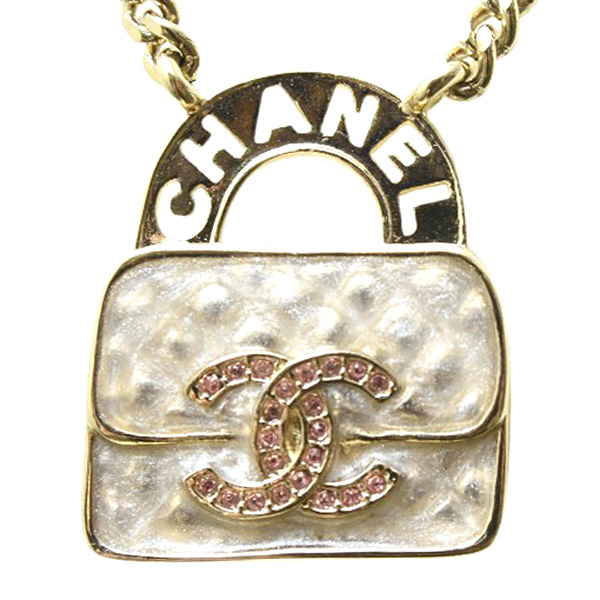 シャネル ネックレス レディース  バッグモチーフ マトラッセ B24 S GP ゴールド×ラメホワイト CHANEL 中古