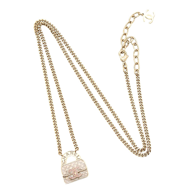 シャネル ネックレス レディース  バッグモチーフ マトラッセ B24 S GP ゴールド×ラメホワイト CHANEL 中古
