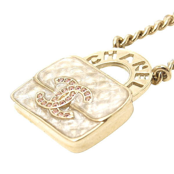 シャネル ネックレス レディース  バッグモチーフ マトラッセ B24 S GP ゴールド×ラメホワイト CHANEL 中古