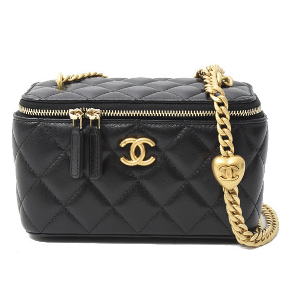 シャネル バッグ レディース スモール ヴァニティ ケース マトラッセ ラムスキン ハートアジャスターチェーン ブラック CHANEL 中古