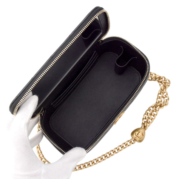 シャネル バッグ レディース スモール ヴァニティ ケース マトラッセ ラムスキン ハートアジャスターチェーン ブラック CHANEL 中古
