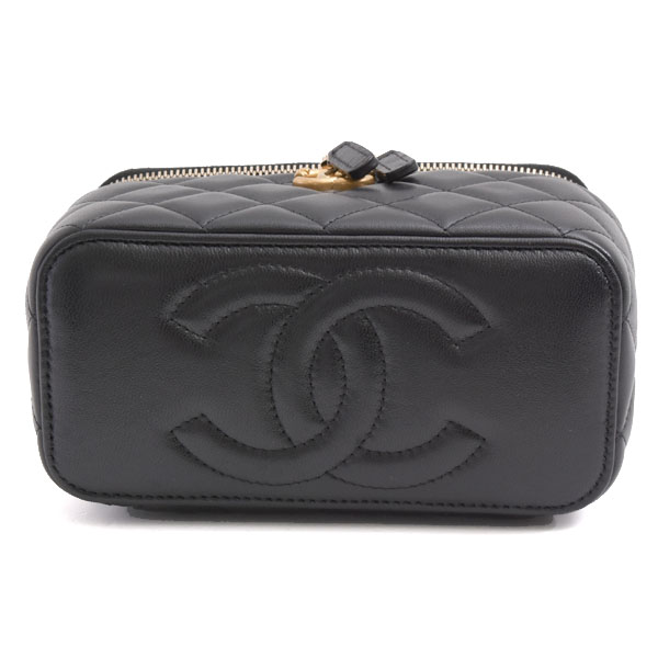 シャネル バッグ レディース スモール ヴァニティ ケース マトラッセ ラムスキン ハートアジャスターチェーン ブラック CHANEL 中古