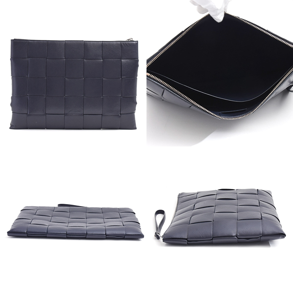 ボッテガヴィネタ バッグ メンズ マキシイントレチャート ドキュメントケース クラッチバッグ カーフ ネイビー BOTTEGA VENETA 中古
