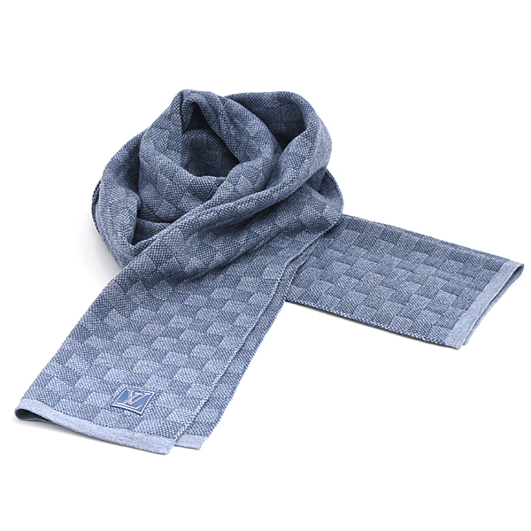 ルイヴィトン マフラー メンズ ダミエ エシャルプ プティ ブルー ウール Louis Vuitton M70929 中古