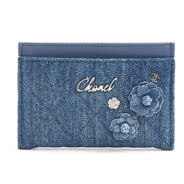 シャネル カードケース レディース カメリア カードケース パスケース デニム ブルー CHANEL 中古