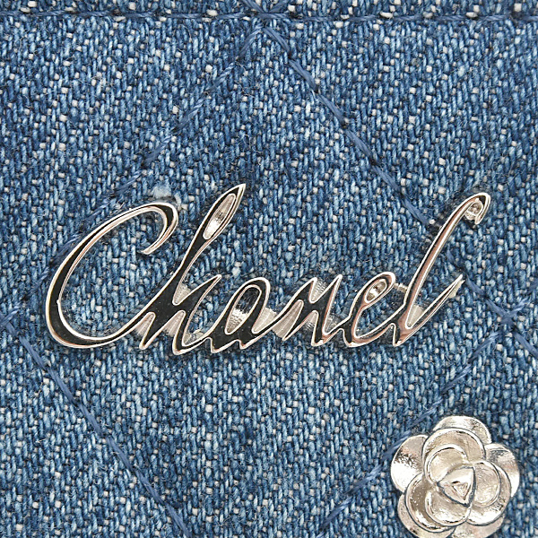 シャネル カードケース レディース カメリア カードケース パスケース デニム ブルー CHANEL 中古