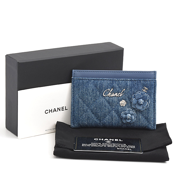 シャネル カードケース レディース カメリア カードケース パスケース デニム ブルー CHANEL 中古