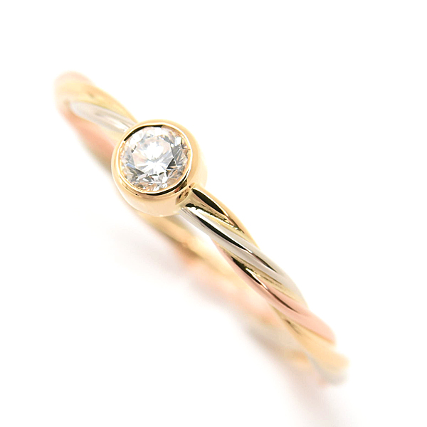 カルティエ 指輪 レディース トリニティ ツイスト 1Pダイヤ リング 8.5号 ゴールド Cartier 750YG×WG×PG 中古