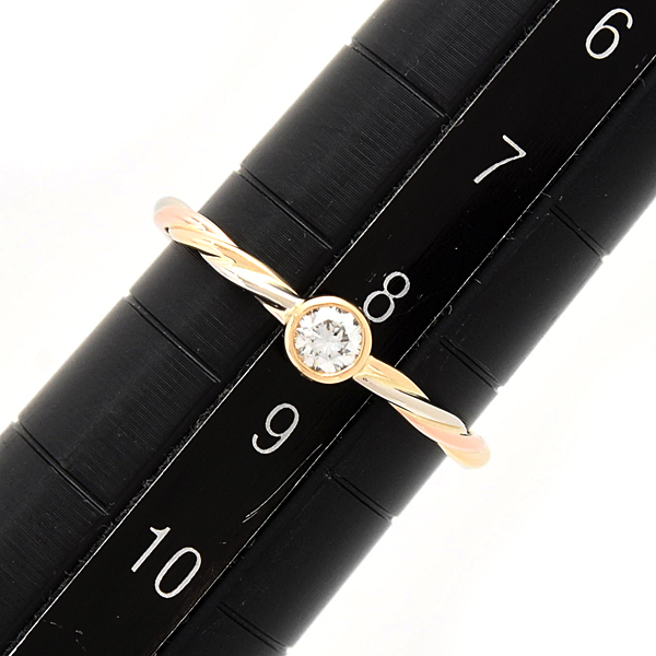 カルティエ 指輪 レディース トリニティ ツイスト 1Pダイヤ リング 8.5号 ゴールド Cartier 750YG×WG×PG 中古