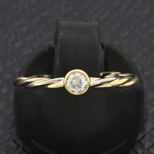 カルティエ 指輪 レディース トリニティ ツイスト 1Pダイヤ リング 8.5号 ゴールド Cartier 750YG×WG×PG 中古