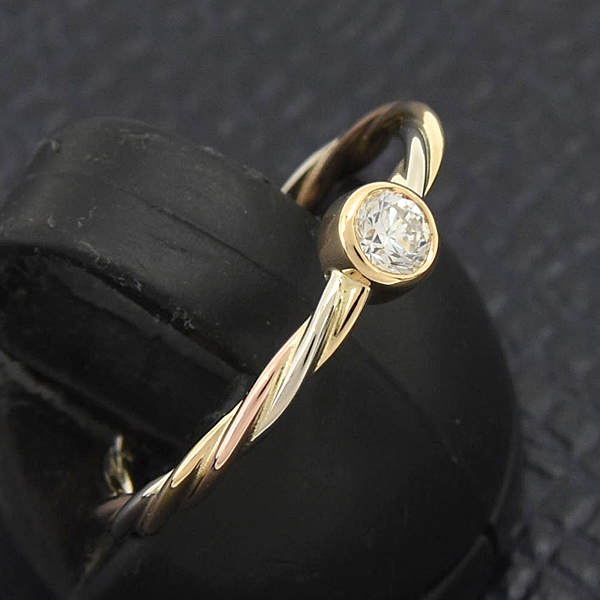 カルティエ 指輪 レディース トリニティ ツイスト 1Pダイヤ リング 8.5号 ゴールド Cartier 750YG×WG×PG 中古
