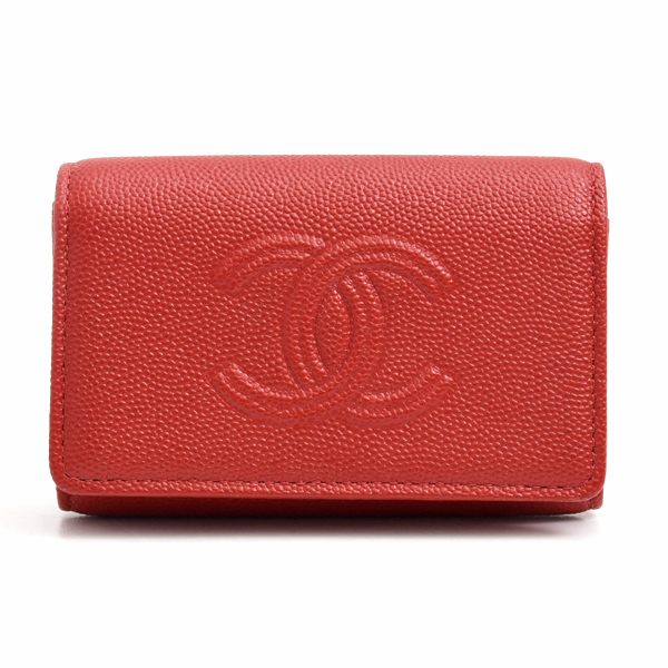 シャネル ブランド小物 レディース ココマーク 4連キーケース キーリング 鍵入れ キャビアスキン レッド CHANEL 中古