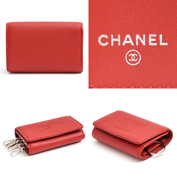 シャネル ブランド小物 レディース ココマーク 4連キーケース キーリング 鍵入れ キャビアスキン レッド CHANEL 中古