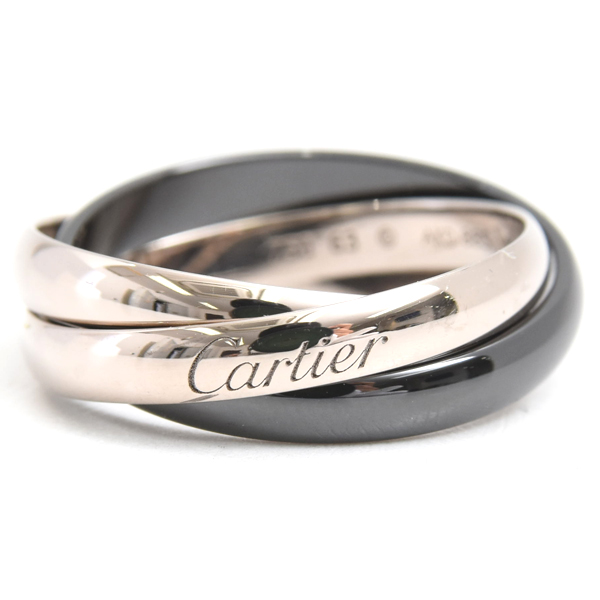 カルティエ 指輪 メンズ トリニティ リング 63号 ホワイトゴールド セラミック Cartier 750WG×CE 中古