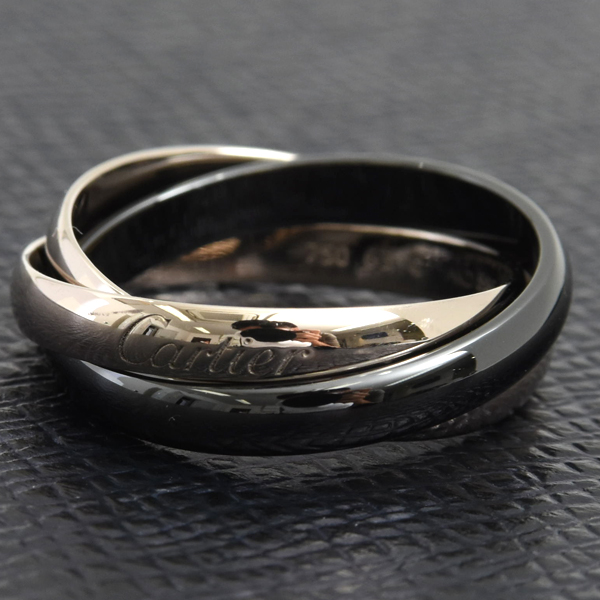 カルティエ 指輪 メンズ トリニティ リング 63号 ホワイトゴールド セラミック Cartier 750WG×CE 中古