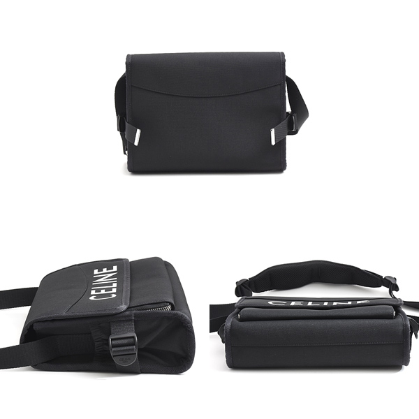セリーヌ バッグ メンズ レディース スモール トレッキング メッセンジャー ロゴ ショルダーバッグ ナイロン ブラック CELINE 11006 中古