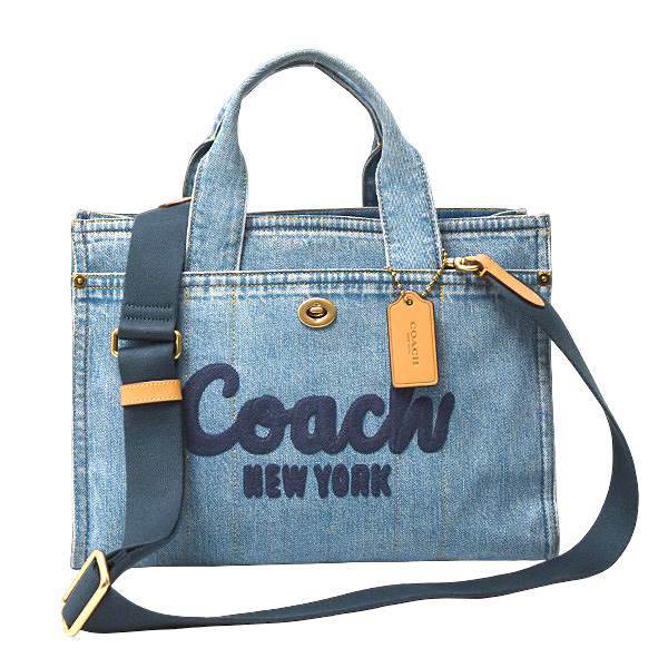 コーチ バッグ レディース デニム 2WAYハンドバッグ ショルダー 刺繍ロゴ デニムブルー CR657 COACH 中古