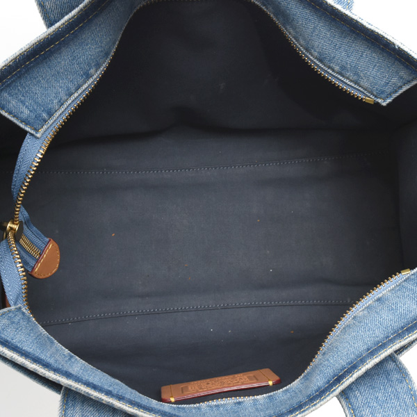 コーチ バッグ レディース デニム 2WAYハンドバッグ ショルダー 刺繍ロゴ デニムブルー CR657 COACH 中古