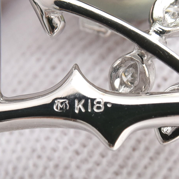 ミキモト ネックレス レディース リーフデザイン パール×ダイヤ ネックレス ホワイトゴールド MIKIMOTO K18WG 中古