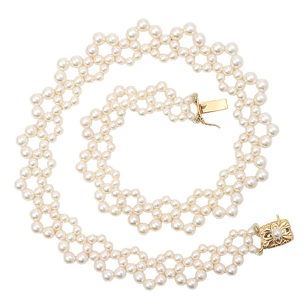 ミキモト ネックレス レディース パール デザイン ネックレス 3.5mm～5.2mm珠 ゴールド MIKIMOTO K18 中古