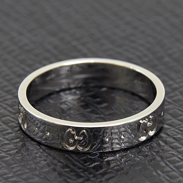 グッチ 指輪 メンズ レディース アイコンリング 15サイズ 実寸14.5号 ホワイトゴールド GUCCI 750WG 中古
